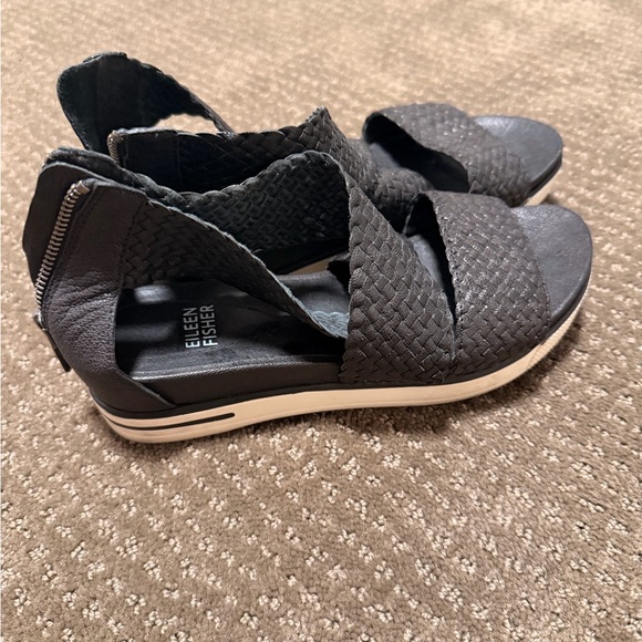 Eileen Fisher Black Woven Sandals - Picture 4 of 6